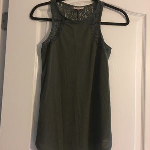 SO Green Tank Top Blouse with Lace Accent Medium